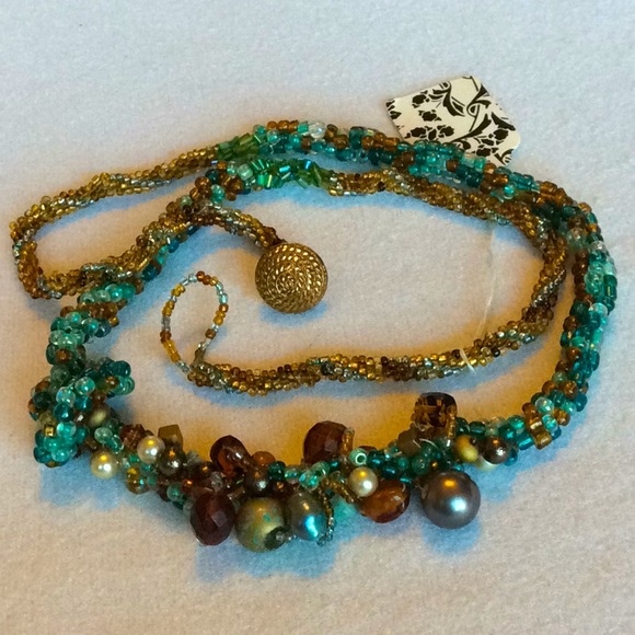 FINAL SALE PRICE CL Designs Long Embellished Necklace in Blue/Amber - Picture 1 of 6